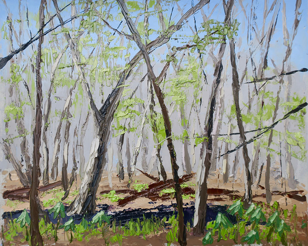 Fitzsimmons Woods, Spring 4. Oil on panel, 8×10. 2021.