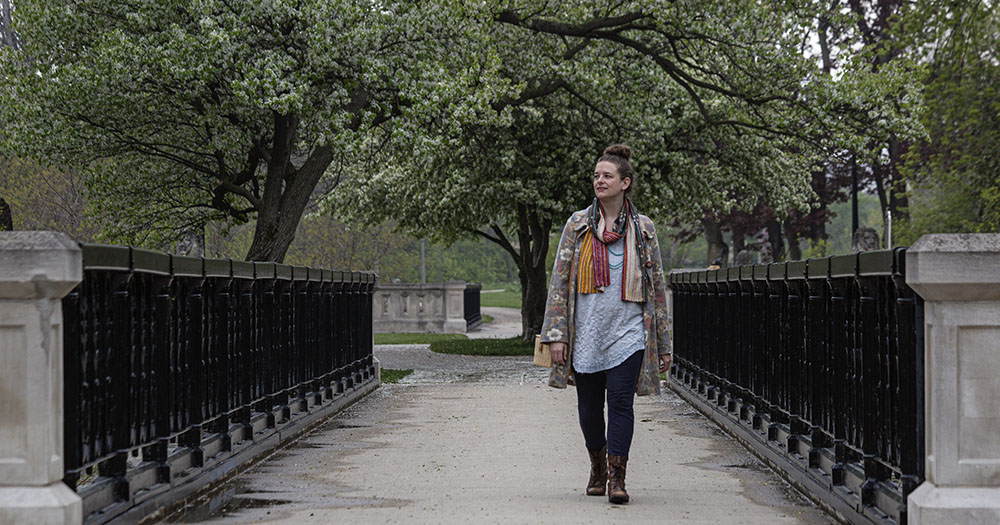 Heidi Parkes on one of the historic ravine bridges in Lake Park.