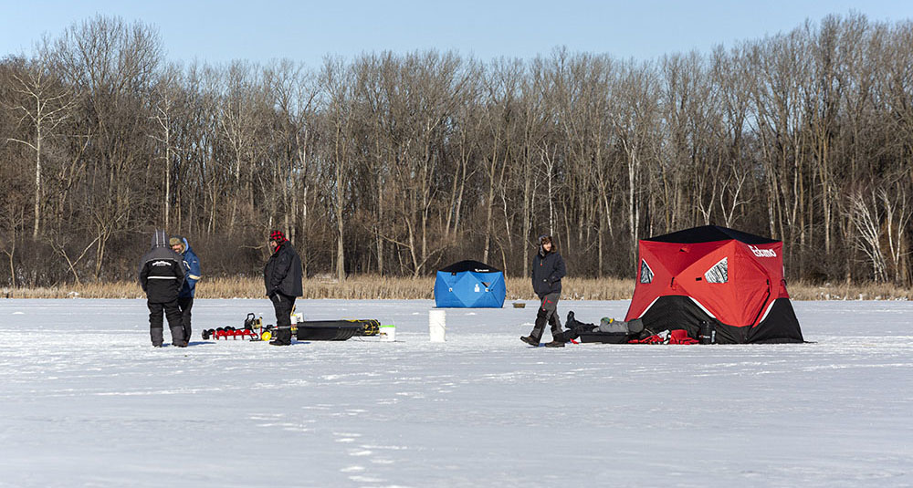 Ice fishing on Wallace Lake, West Bend