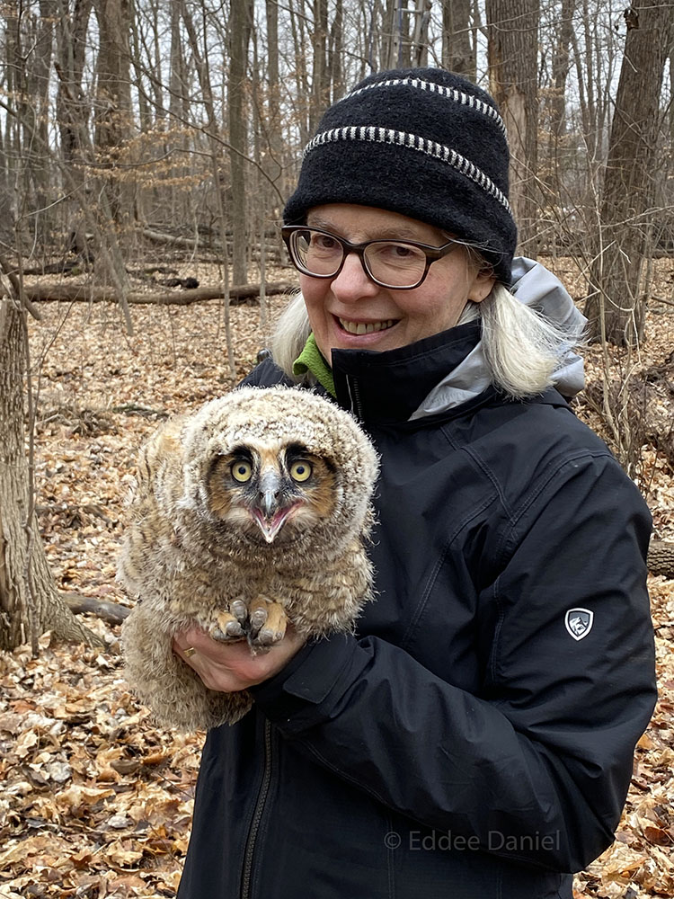 Angie Tornes with owlet.