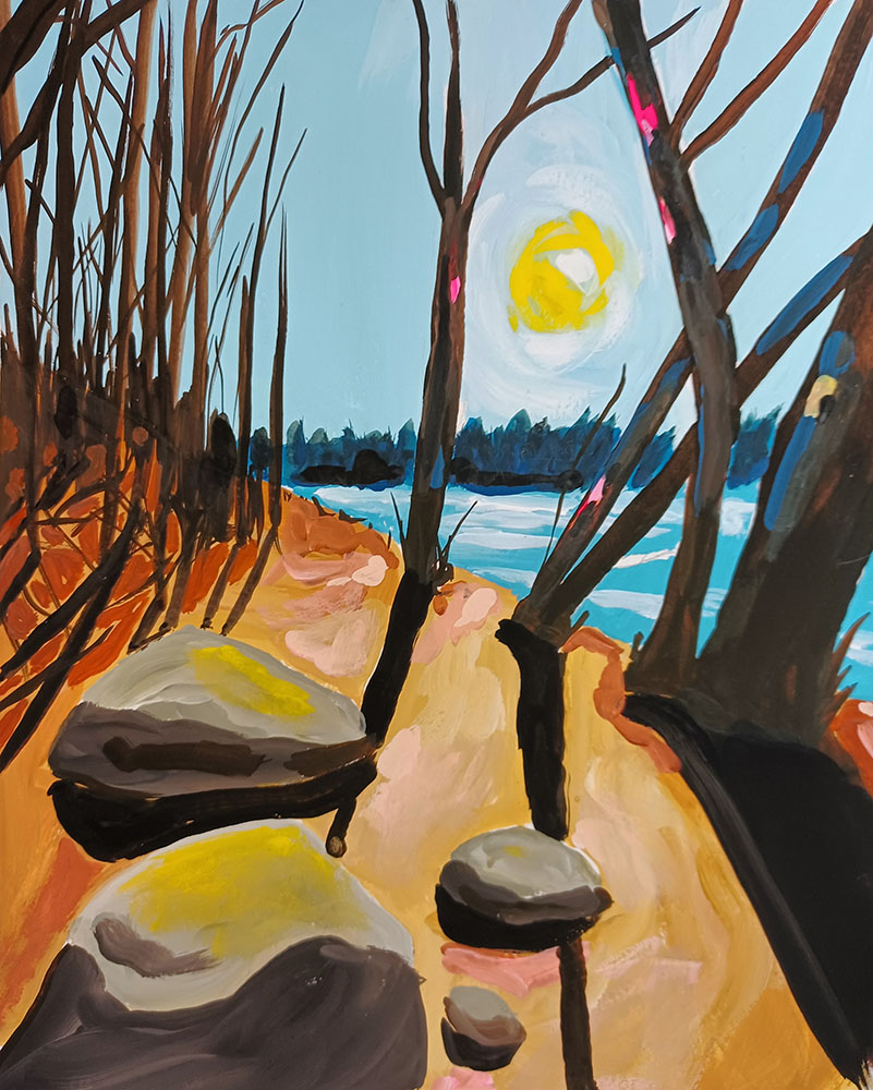 "East Bank Trail, Estabrook", 8x10, gouache.