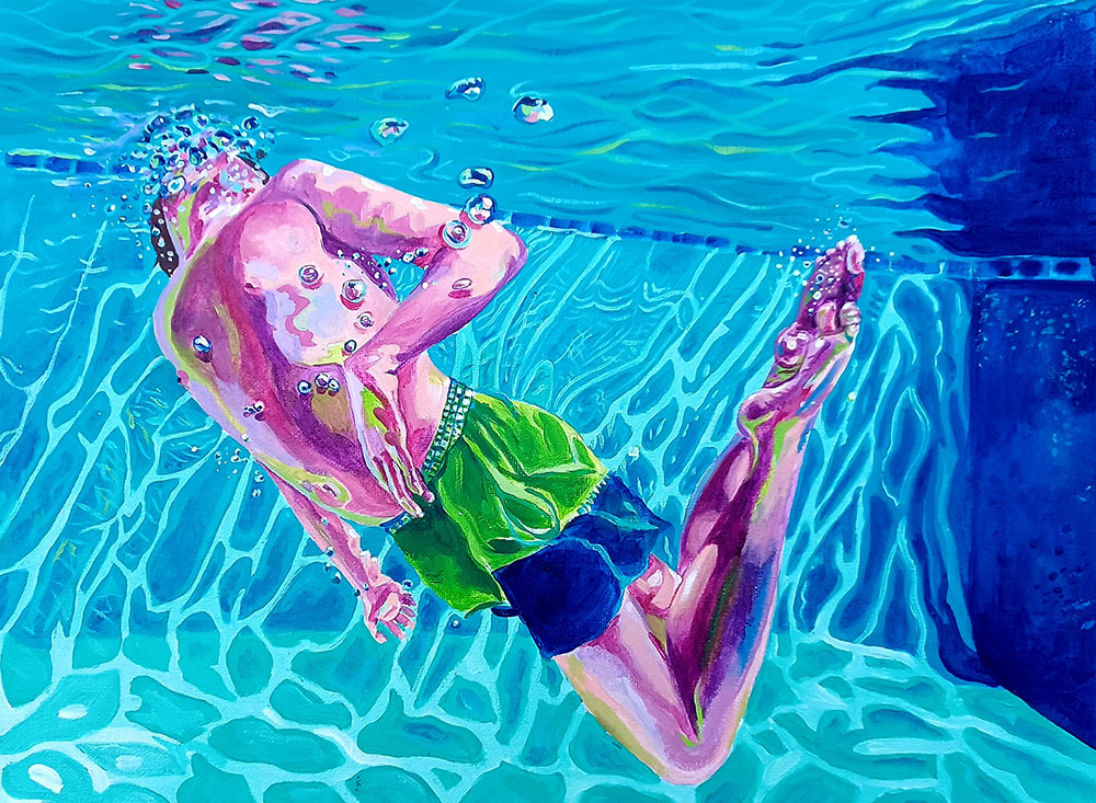 "Feels like Home," 12x16, acrylic on canvas, from my series of pool and swimming paintings.