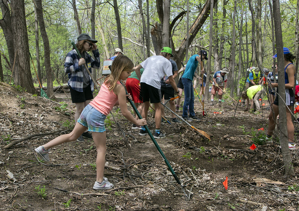 The raking team in action.