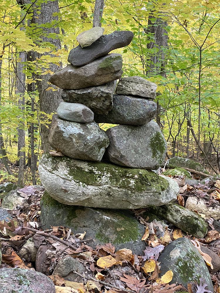 A rock cairn seen along the trail.