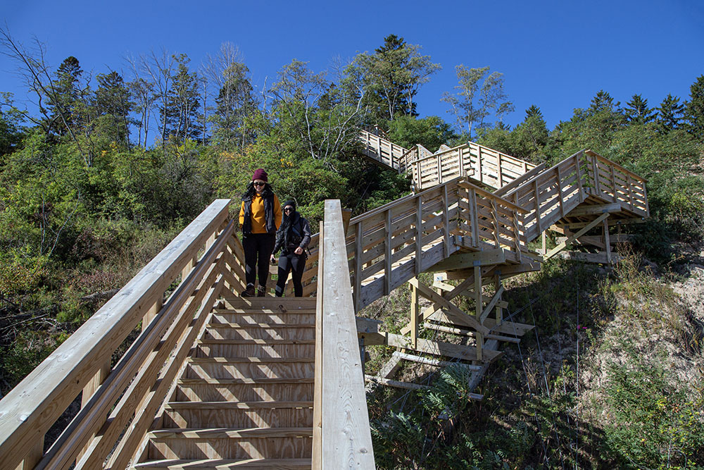 Ascending the "floating" stairway.