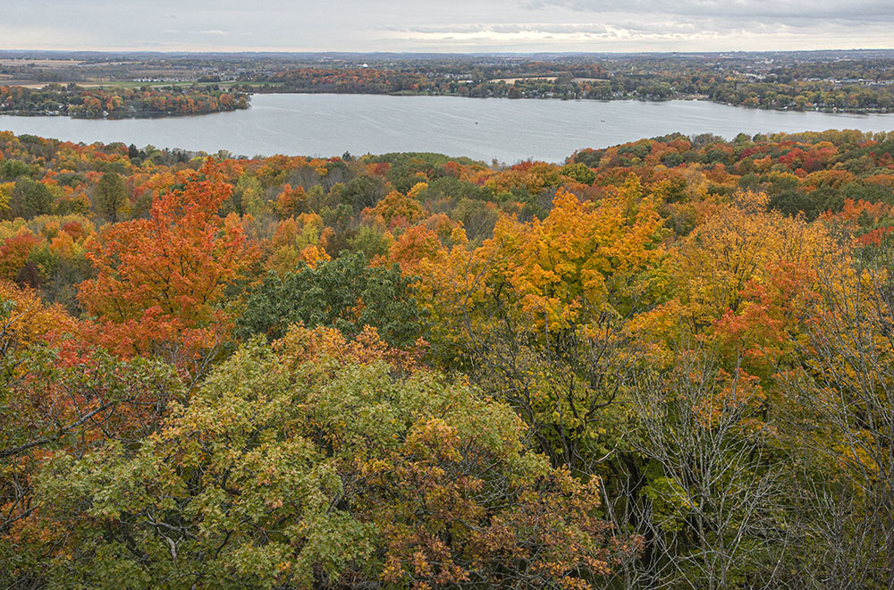 The view from the Powder Hill Tower looking out towards Pike Lake.