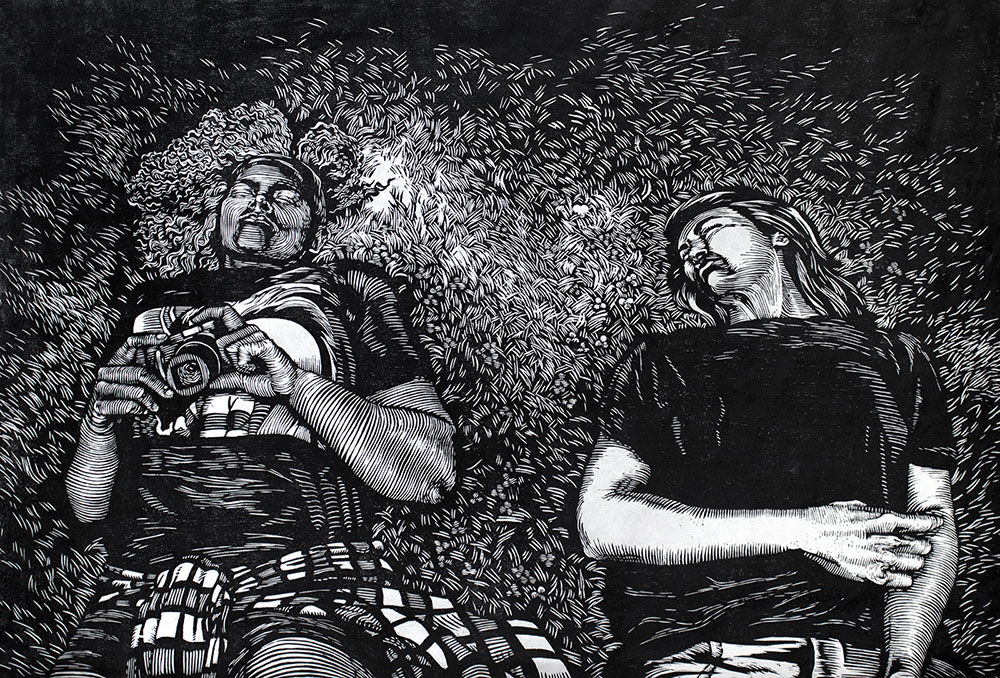 Reverie, woodcut, 24"x36"