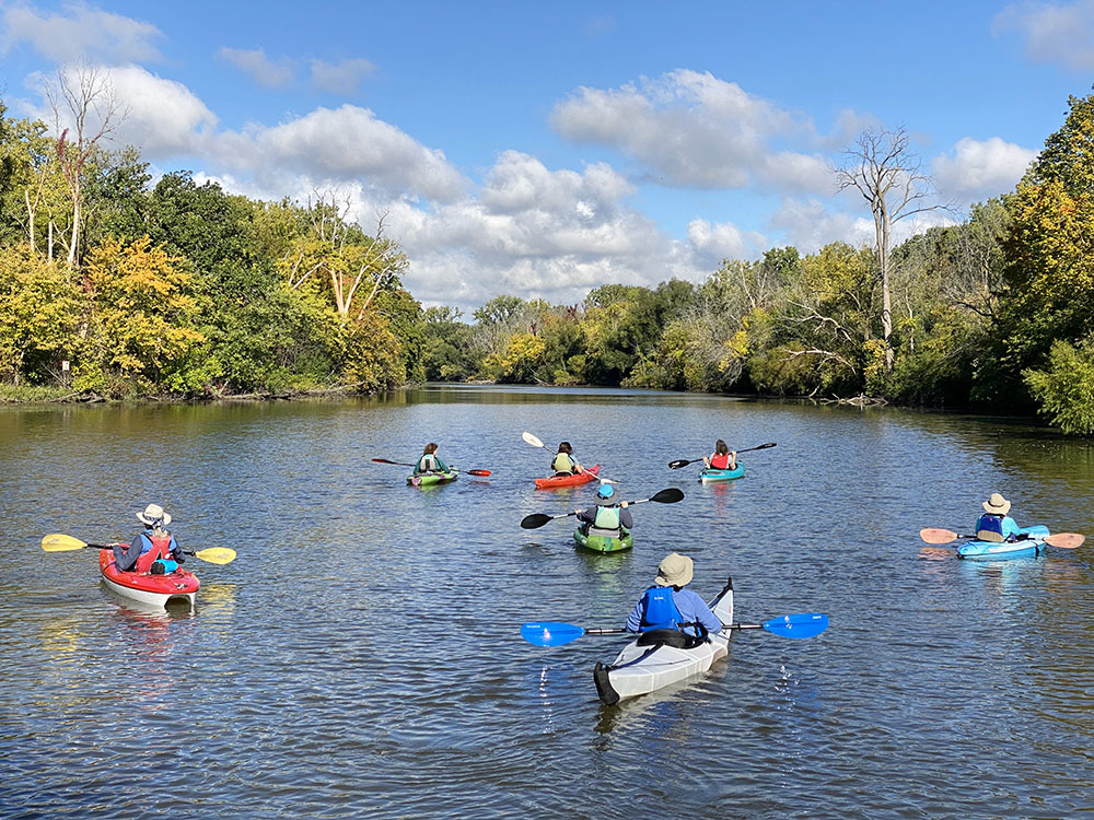 Kayak tour sets out on the Root River in Racine. 