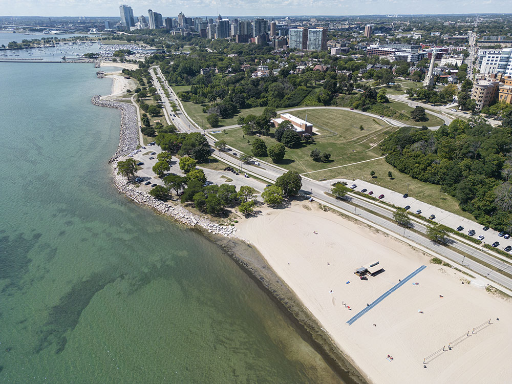 Aerial view of Milwaukee's vaunted Lakefront, which is among the places protected by Wisconsin's Public Trust Doctrine.