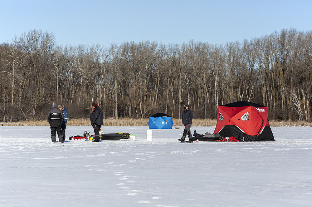 Ice fishing is very popular on Wallace Lake, West Bend.