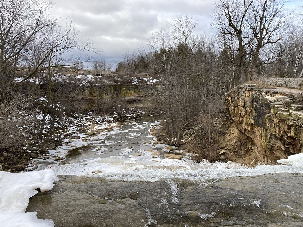 Atop the falls.