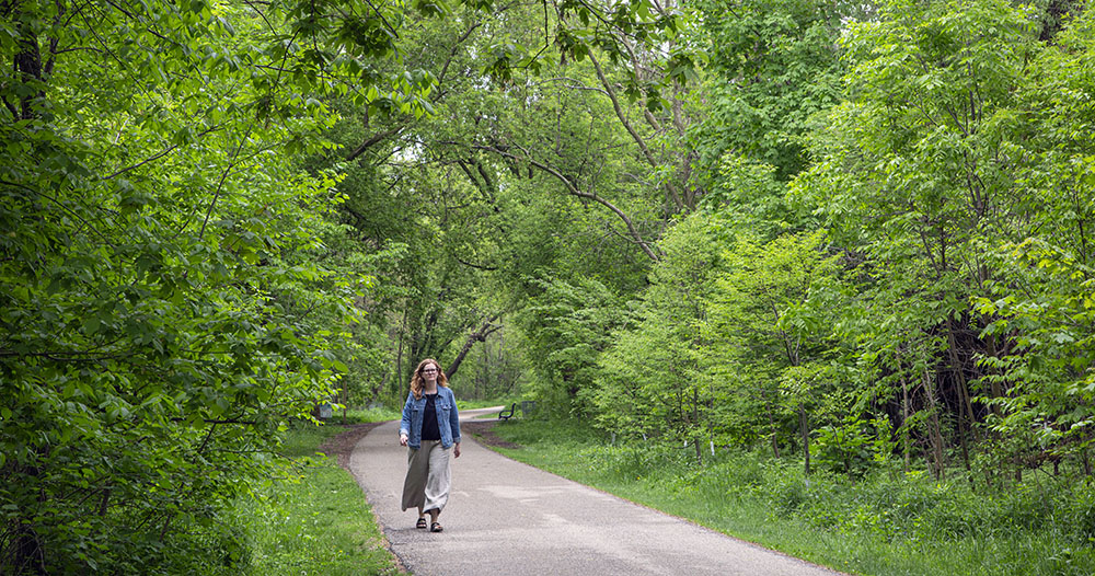 Sarah Eichhorn walking on the Beerline Trail.