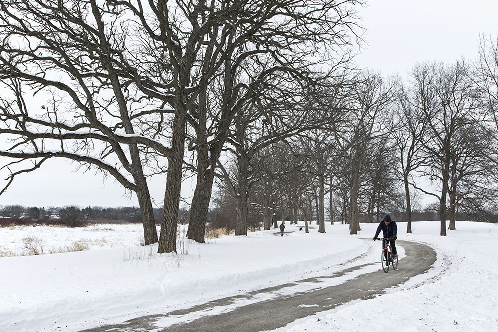 A cyclist on the Fox River Parkway trail, Waukesha.