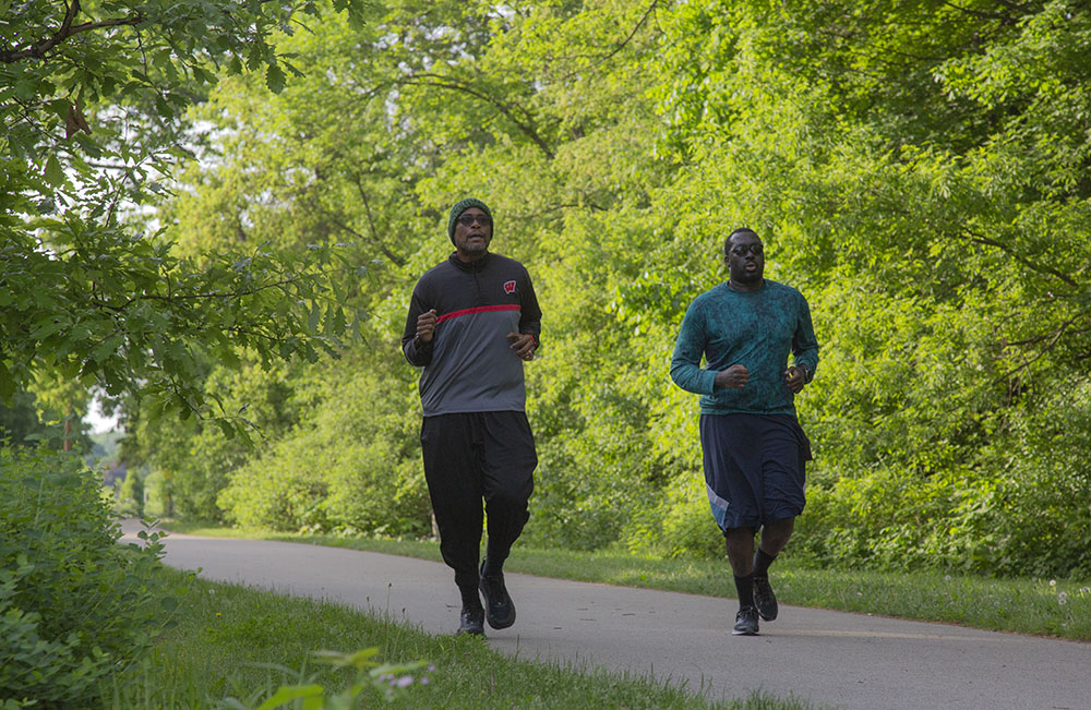 Joggers on the Oak Leaf Trail in the Menomonee River Parkway, Wauwatosa.