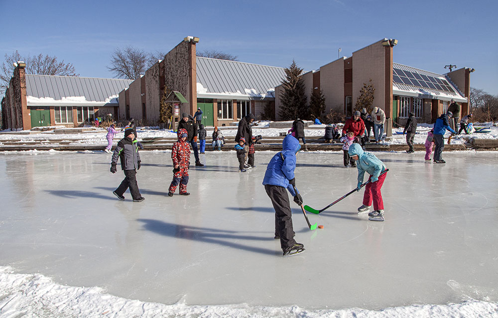 The skating rink and the Urban Ecology Center.