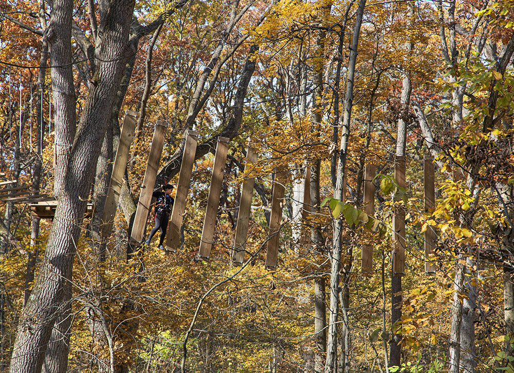 Another section of the Boundless Adventures course nearly overwhelmed by autumn colors.