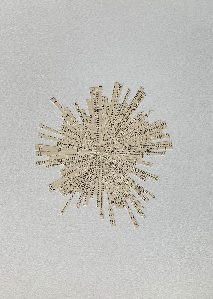 untitled (burst), 11"x15", vintage timecards on watercolor paper