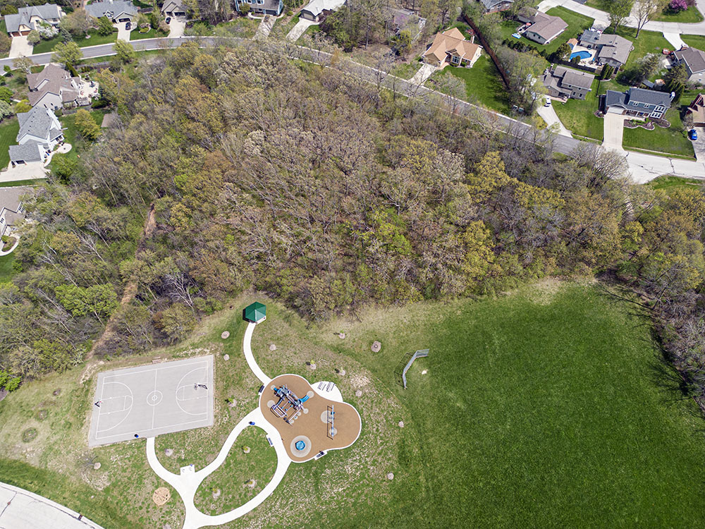 An aerial view showing most of Biwer Park's nine acres.