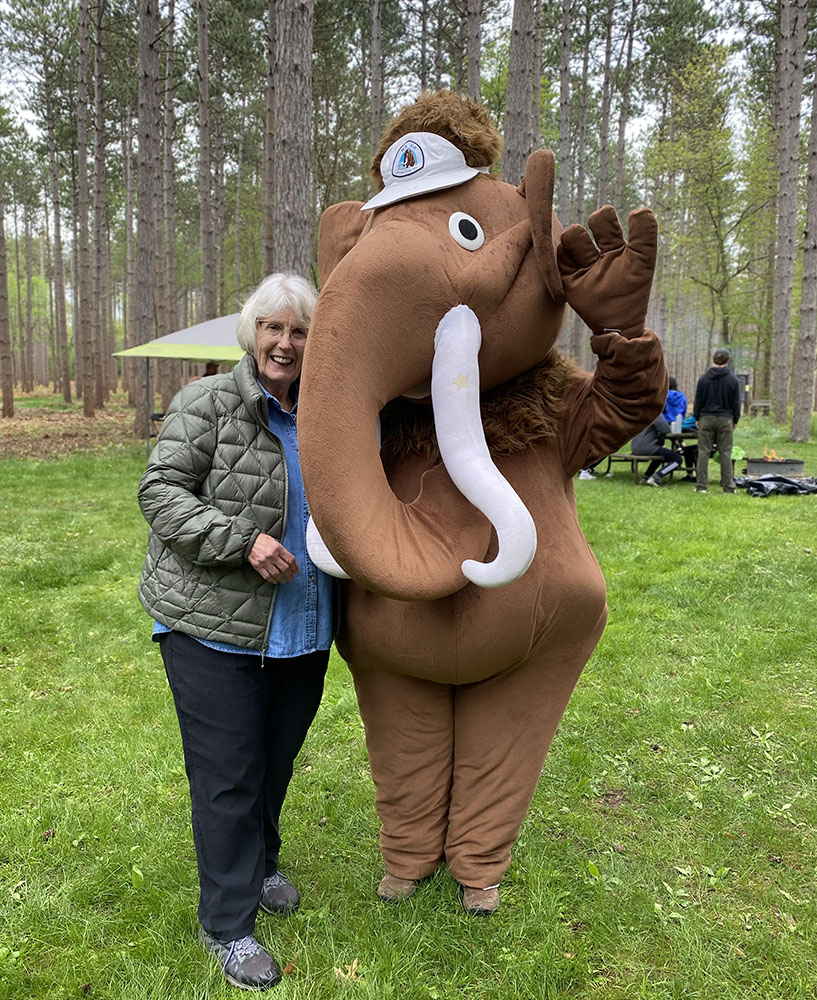 Posing with the Ice Age Trail's woolly mammoth mascot.