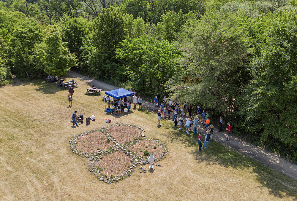 The Dancecircus performance took place on the Butterfly Lawn of Stormwater Park, across the Valley Passage Bridge from Three Bridges Park.