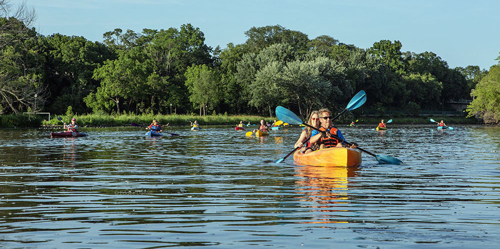 Kayaks on the Root River in Racine