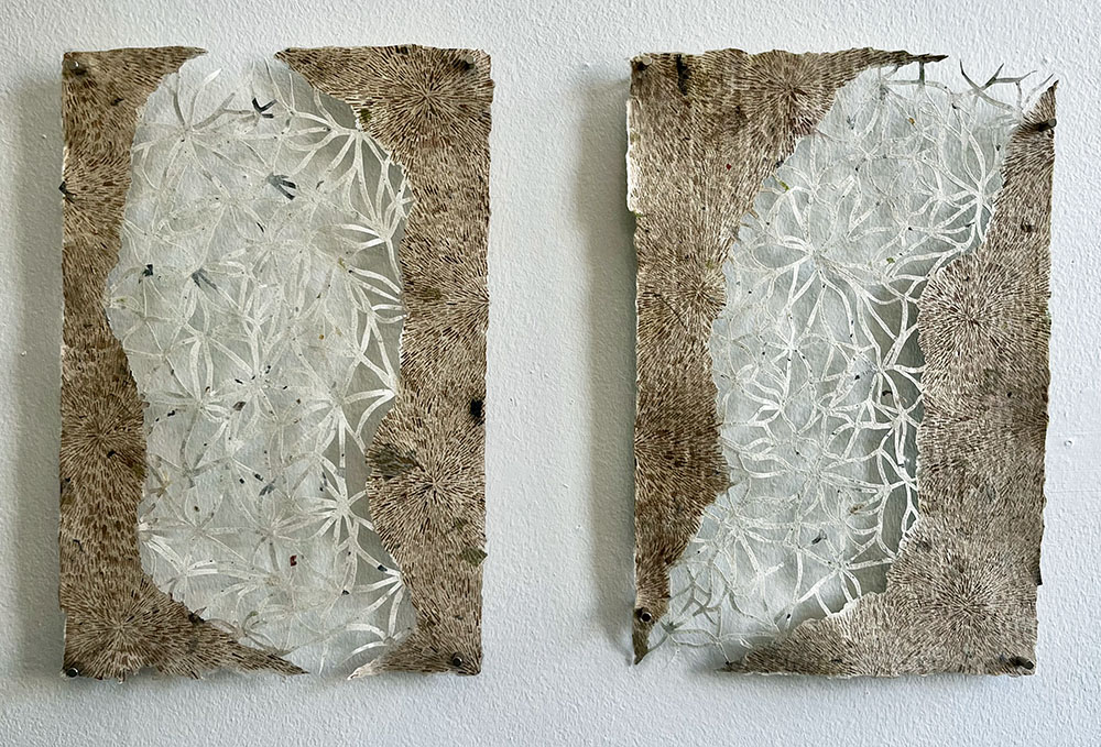 Forest Network Diptych, 8"x11". Handmade paper with Henna. 2022