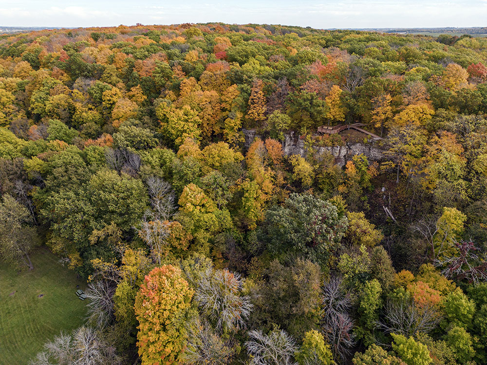 Aerial view of the escarpment showing the overlook.