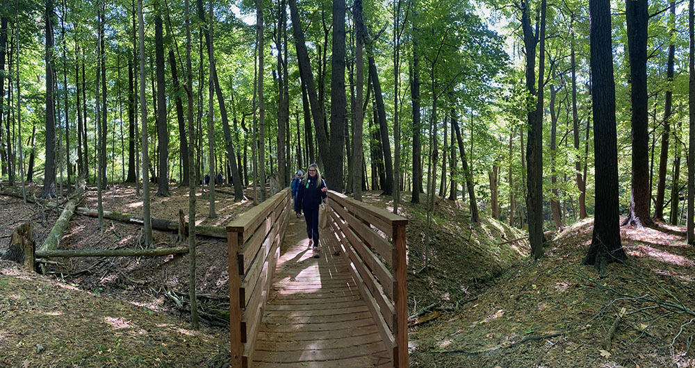 Crossing one of the ravine bridges.