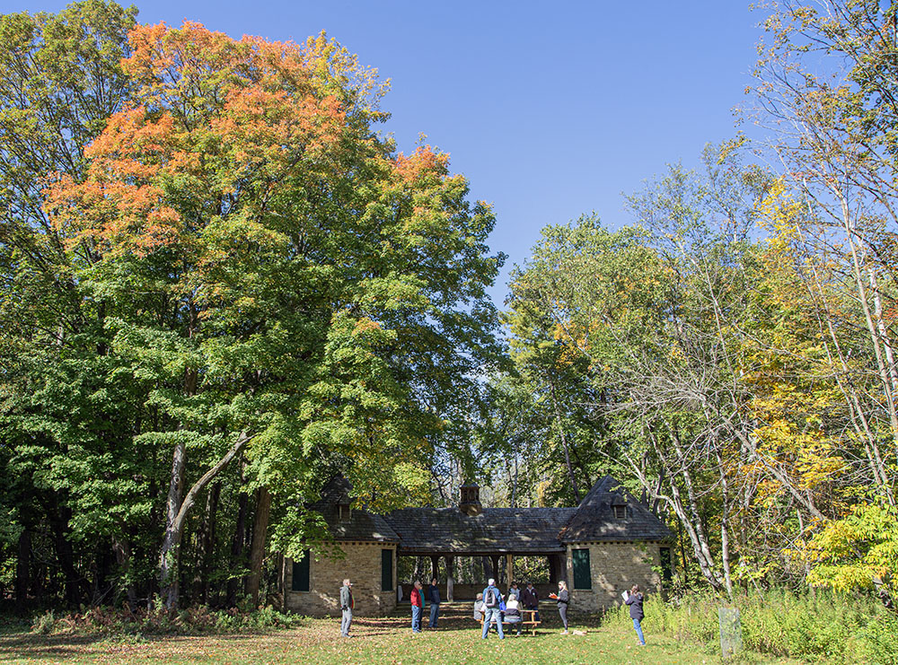 Tour group gathering at the pavilion.