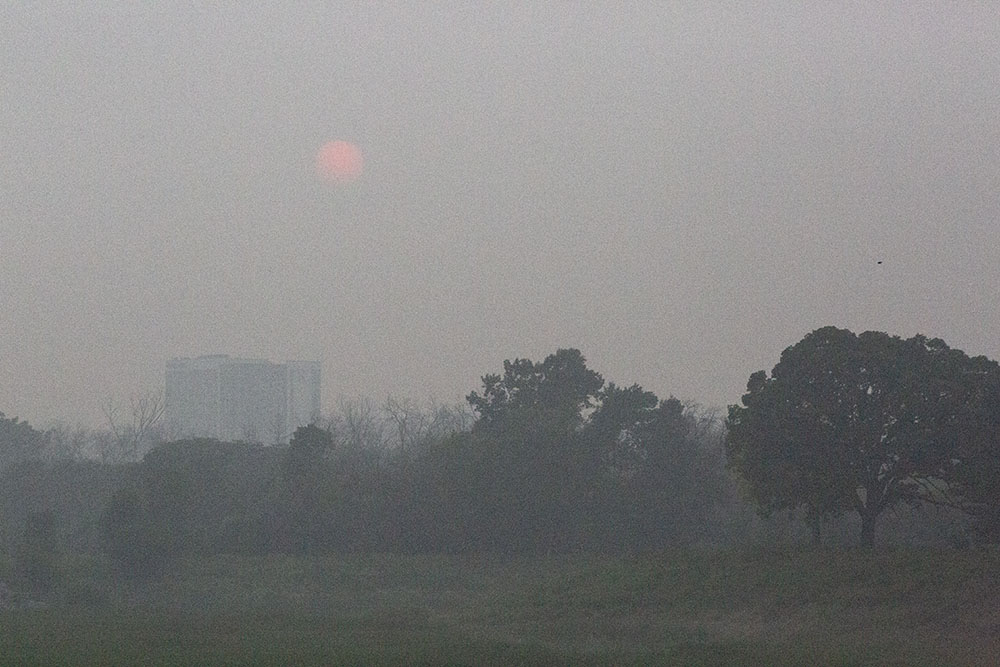 Sunset through smoke. Milwaukee County Grounds, Wauwatosa.