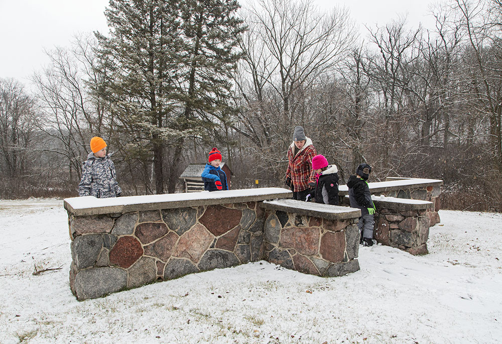 Exploring the site of the old homestead.