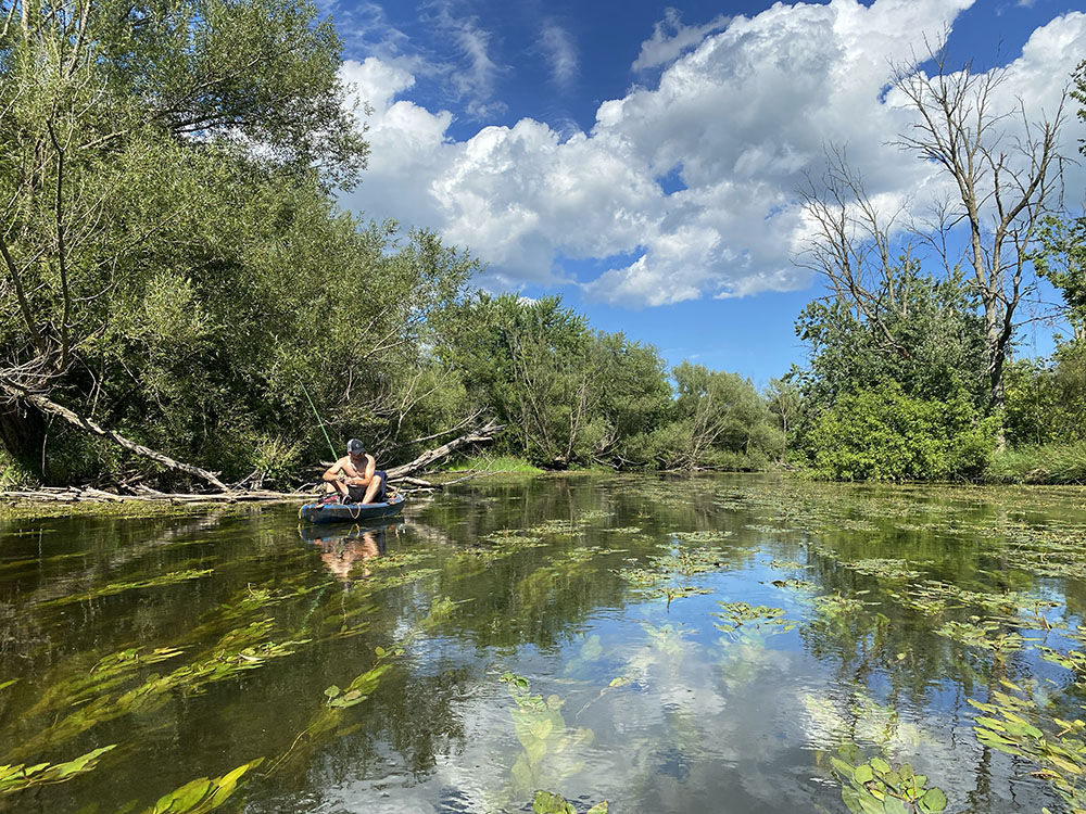 Fishing from a kayak near Quaas Creek Park.