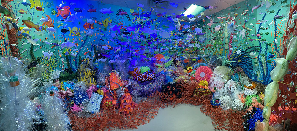 Installation view of "Plastic Reef" by Federico Uribe