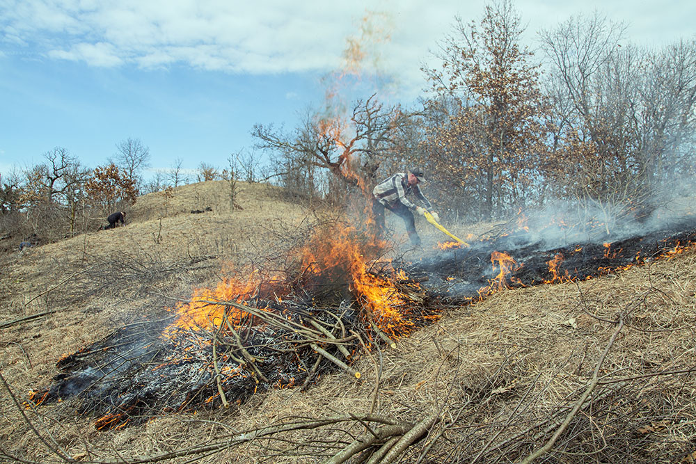 Team members jumped in to keep the blaze from spreading further and to put it out.