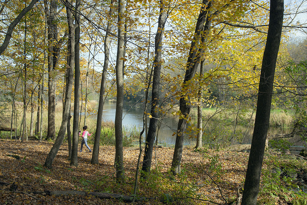 The Monches Segment of the Ice Age Trail running alongside the Oconomowoc River.