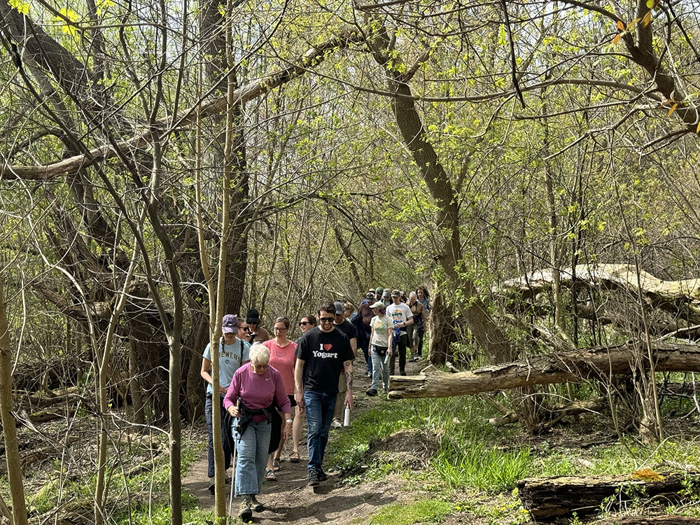 The group hiking the West Bank Trail in Gordon Park.