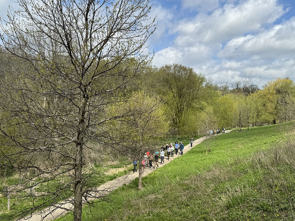 The group passing through the Milwaukee Rotary Centennial Arboretum--a reclaimed industrial site--on the East Bank Trail.