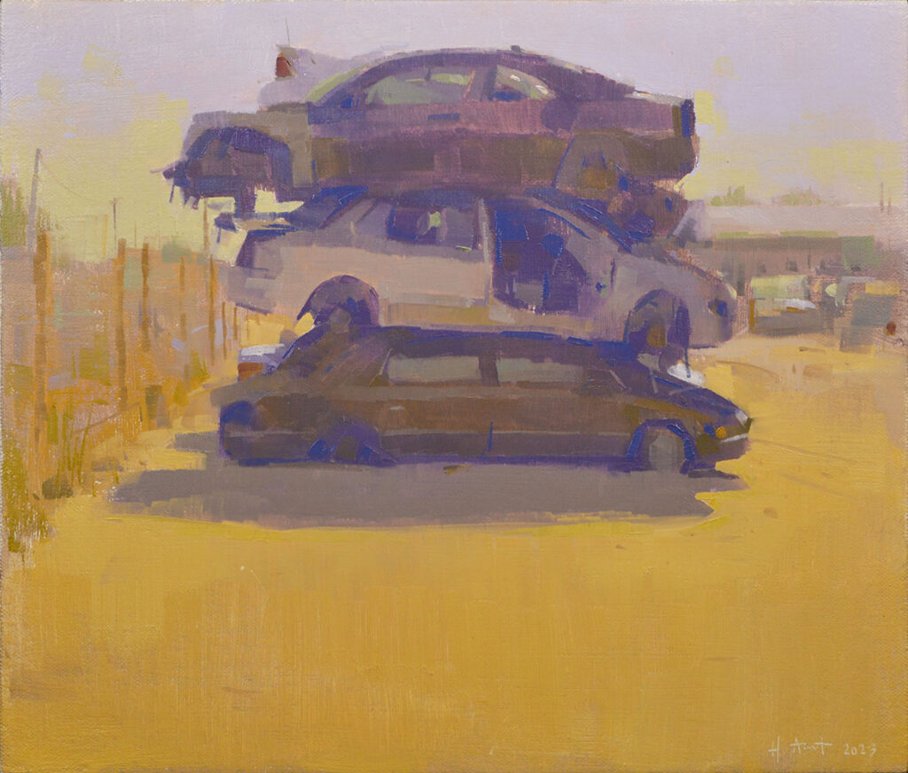 Pontiac Sandwich, Oil on Handmade Canvas Wrapped Panel, 9.5” x 11”, 2023