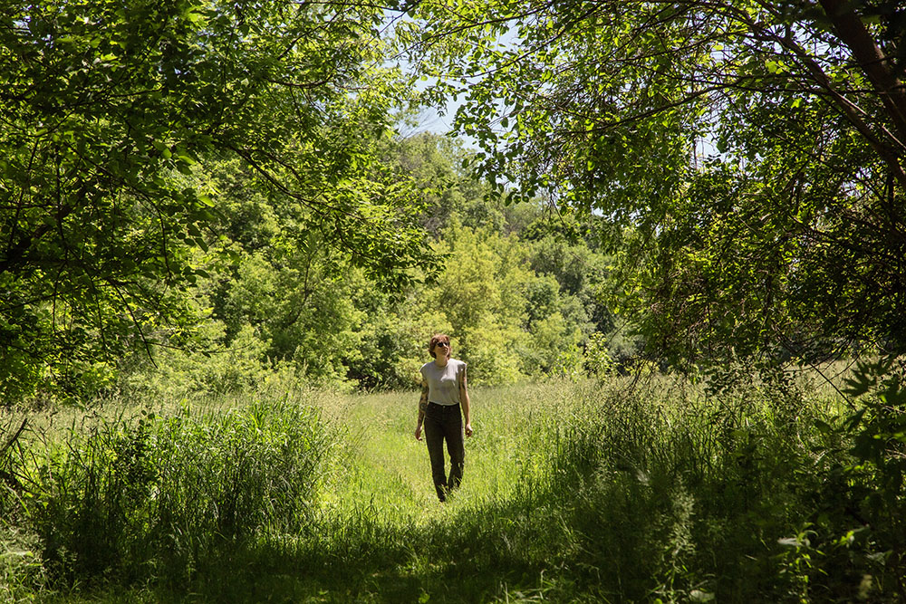 Amanda exploring the Ice Age Trail spur at Oconomowoc River Conservancy Park. 