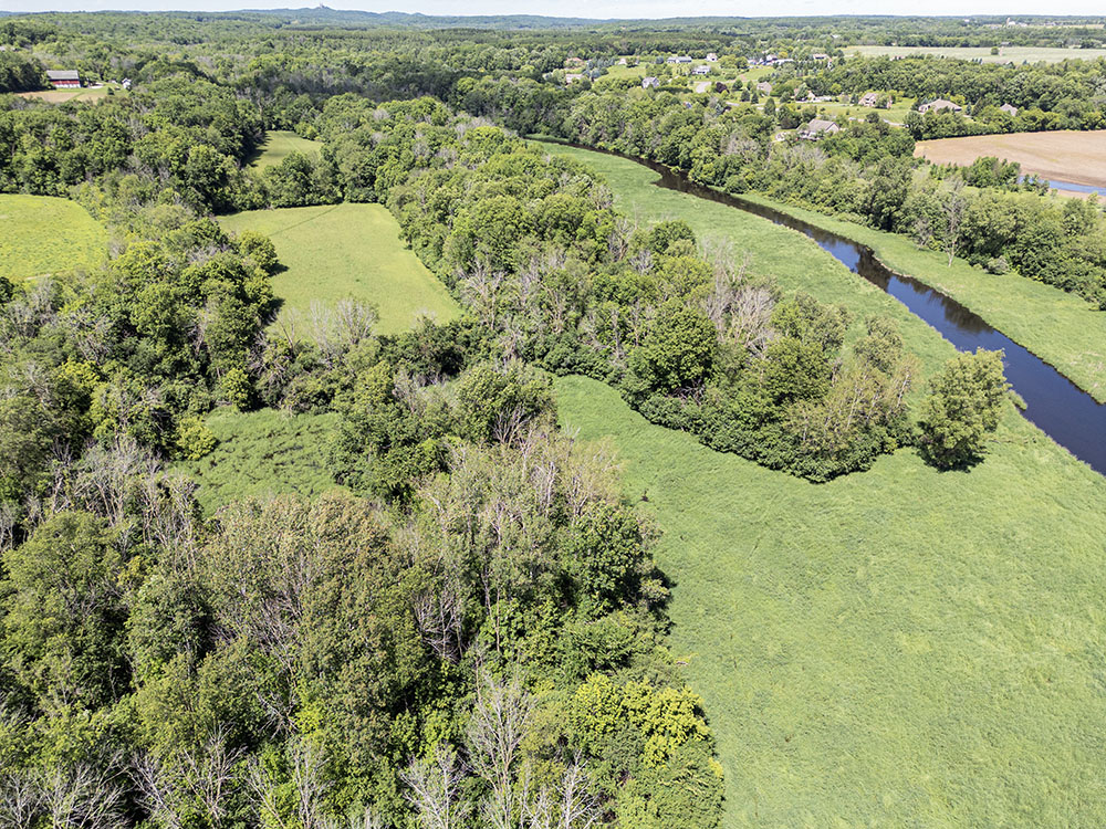 Aerial view of wetlands along the Oconomowoc River. 