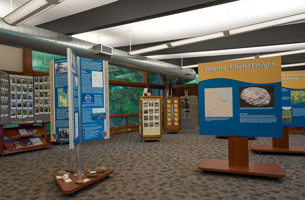 The main exhibit area of the Hausmann Nature Center has displays on Ice Age geology, native plants and more.