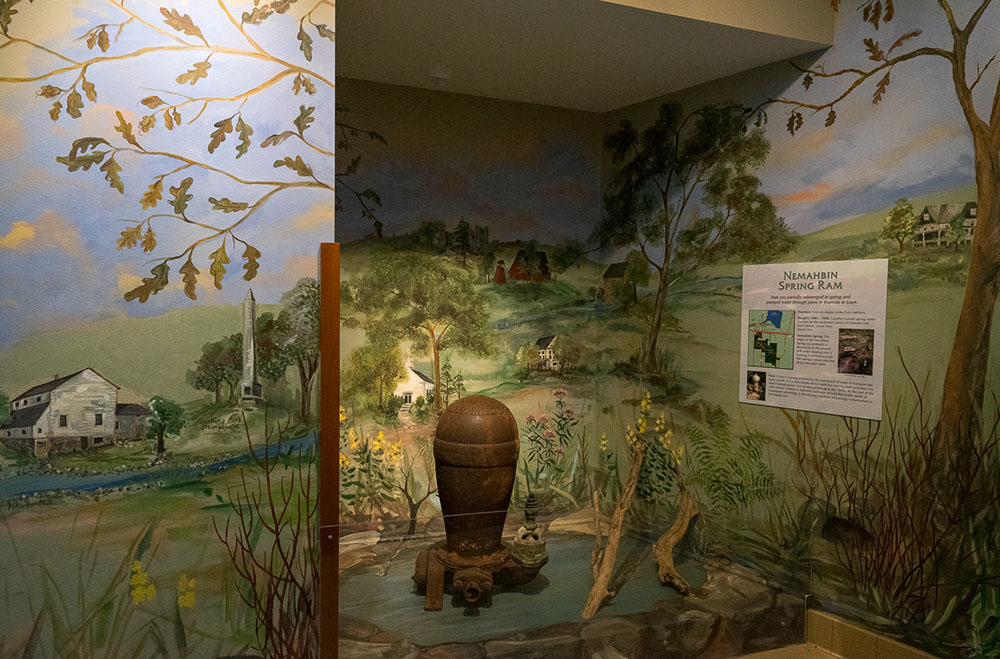 The foyer of the Hausmann Nature Center has a display on the history of the nearby Nemahbin Spring.