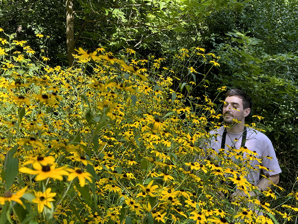 Ben taking in the sights and scents of a large patch of brown-eyed Susans. 