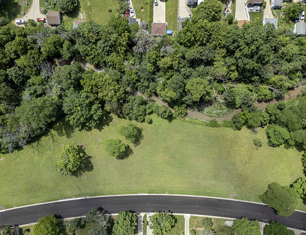 The riparian tree cover along the Kinnickinnic River. Kinnickinnic River Parkway, Milwaukee.