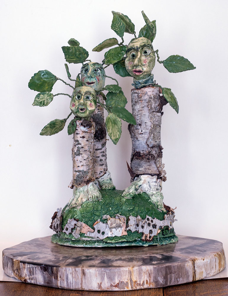 The Birch Grove, ceramic and mixed media sculpture.