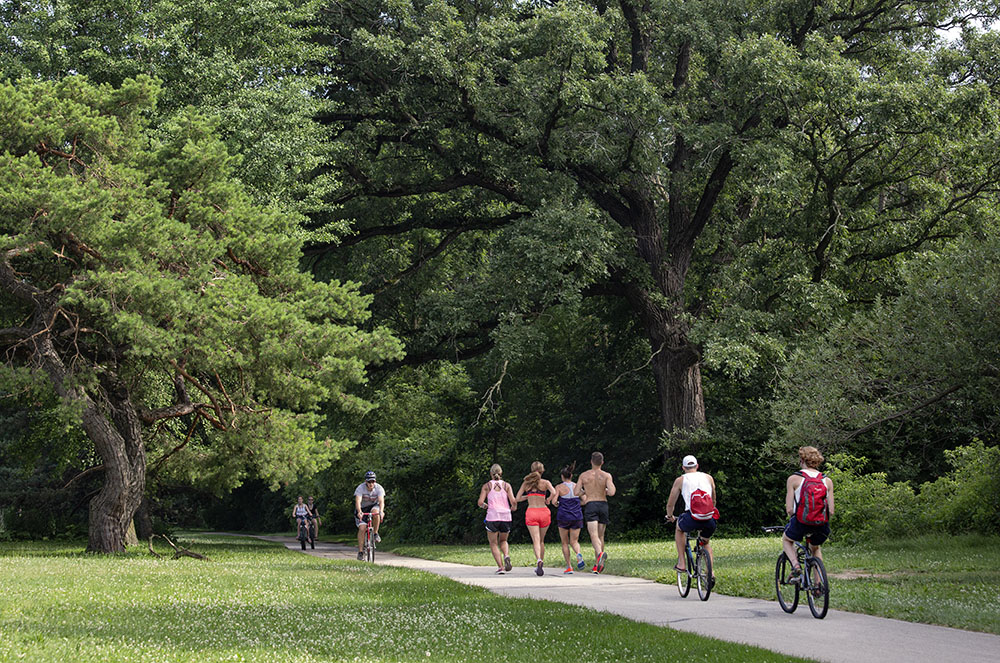 A busy segment of the Oak Leaf Trail - Menomonee River Line runs through Hoyt Park.