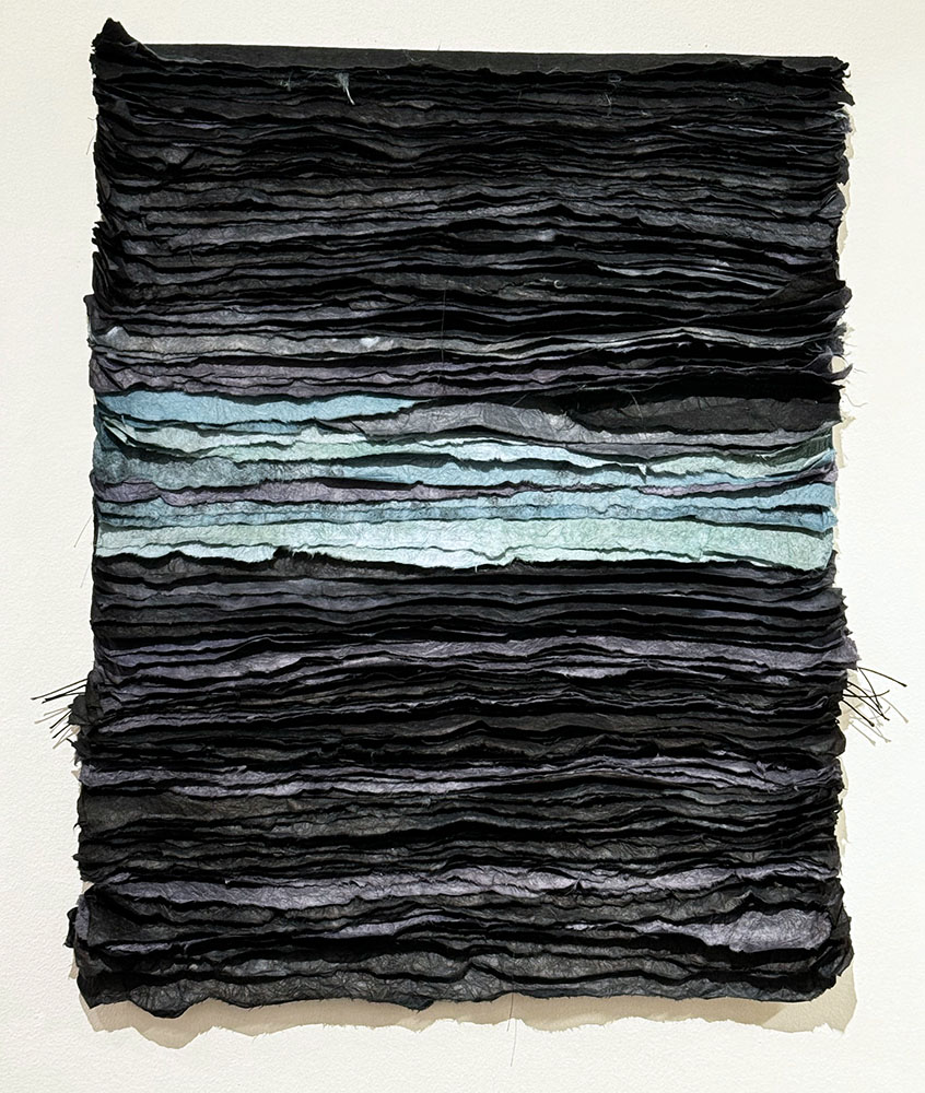 Magnetic Wave of Time, Lokta, dye, thread, waxed Irish linen, fabric 2024.