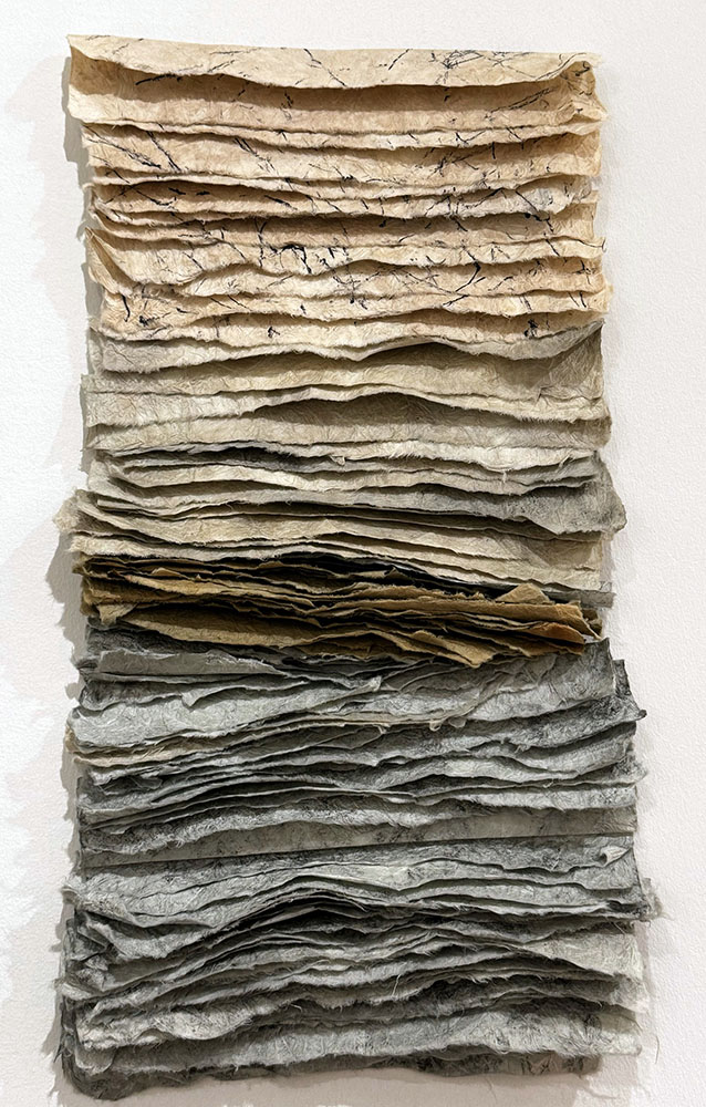 Eloquence of the Ancients, Lokta, dye, ink, thread, fabric. 2024.