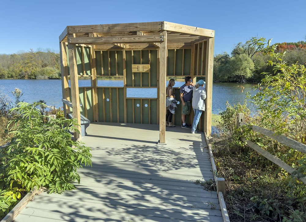 Newly reconstructed observation blind overlooking Mallard Lake. ED