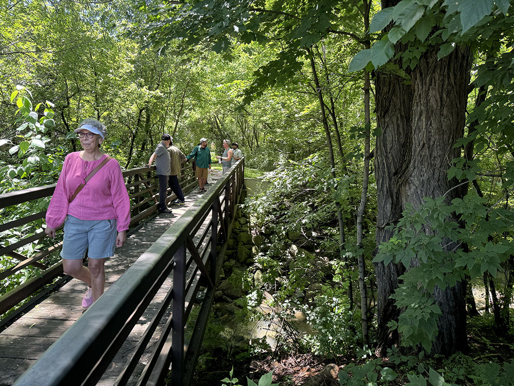 A pedestrian bridge crosses the KK River near 51st Street.